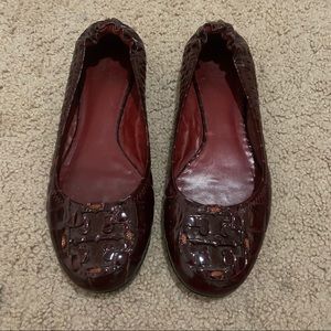 Tory Burch Snake Print Burgundy Ballet Flats